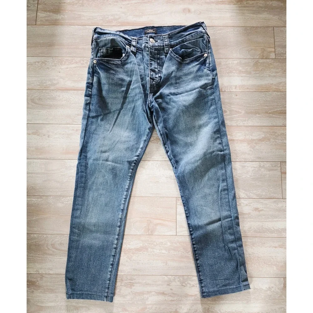 True Religion Mens 33X26 Ricky Relaxed Straight Blue Jeans Medium Wash Denim